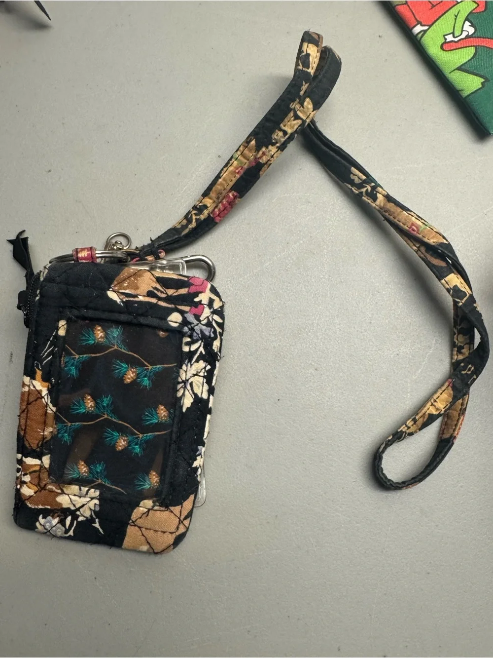 Quilted Floral Lanyard ID‎ Wallet - Black Floral